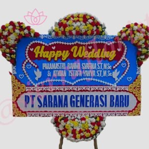 Bunga Papan Happy Wedding Ukuran 2X1.25M Bunga 4 Titik