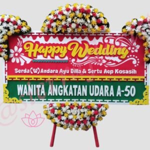 Bunga Papan Happy Wedding Ukuran 2X1M Bunga 4 Titik