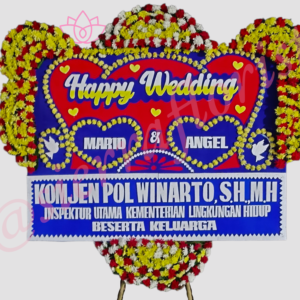 Bunga Papan Happy Wedding Ukuran 2X1.5M Bunga 6 Titik