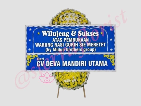 Ucapan grand opening toko dengan papan bunga elegan